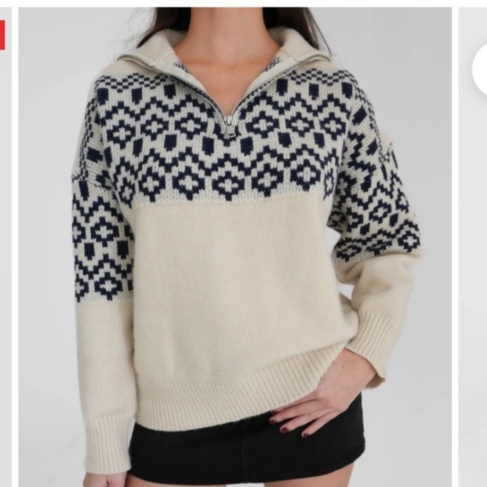 Gilli Fair Isle Ski Sweater Medium Nordic Half Zip Chunky Knit